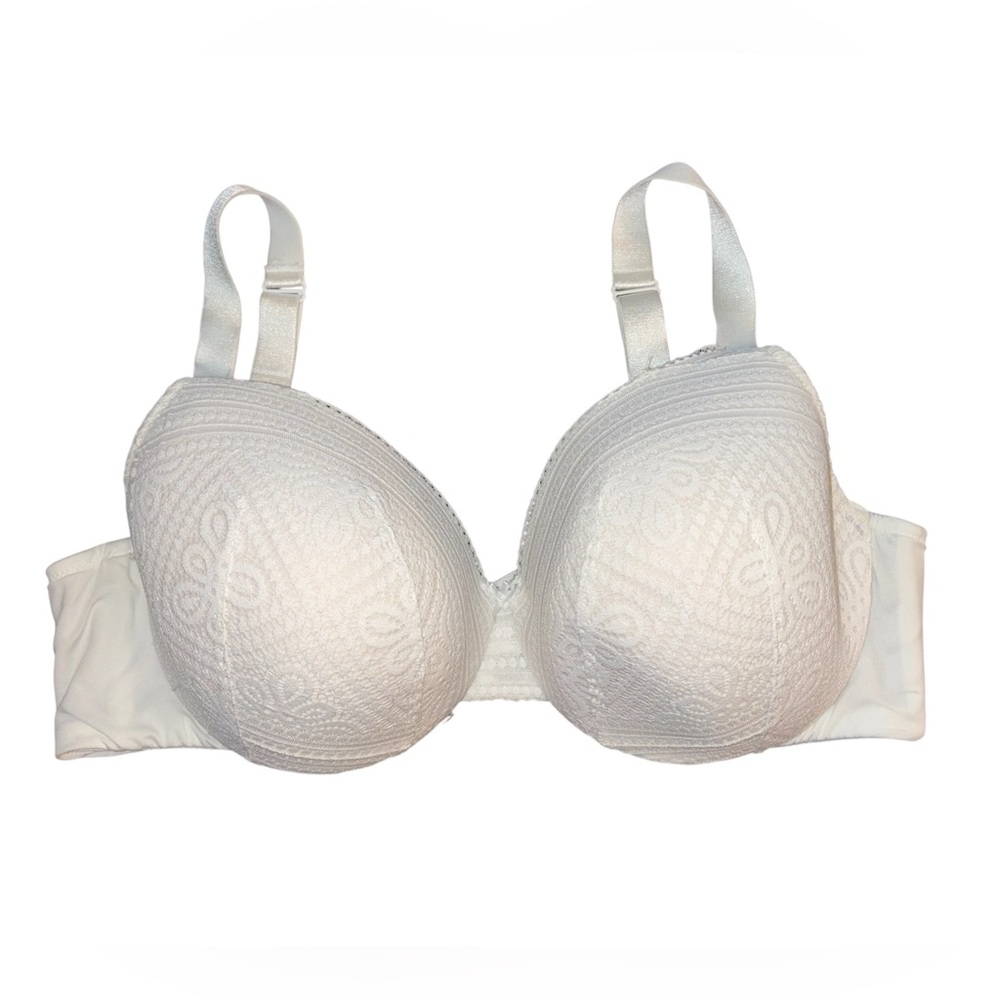Cacique White Lace Textured Underwire Bra | 44C | Lightly Lined Full Coverage